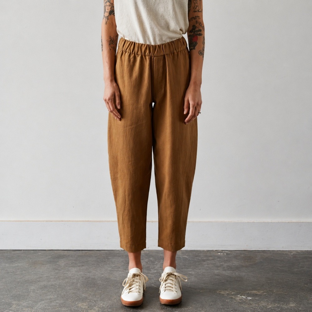 7115 by Szeki Signature Elastic Pull-up Trouser Cotton Camel Brown Size Small